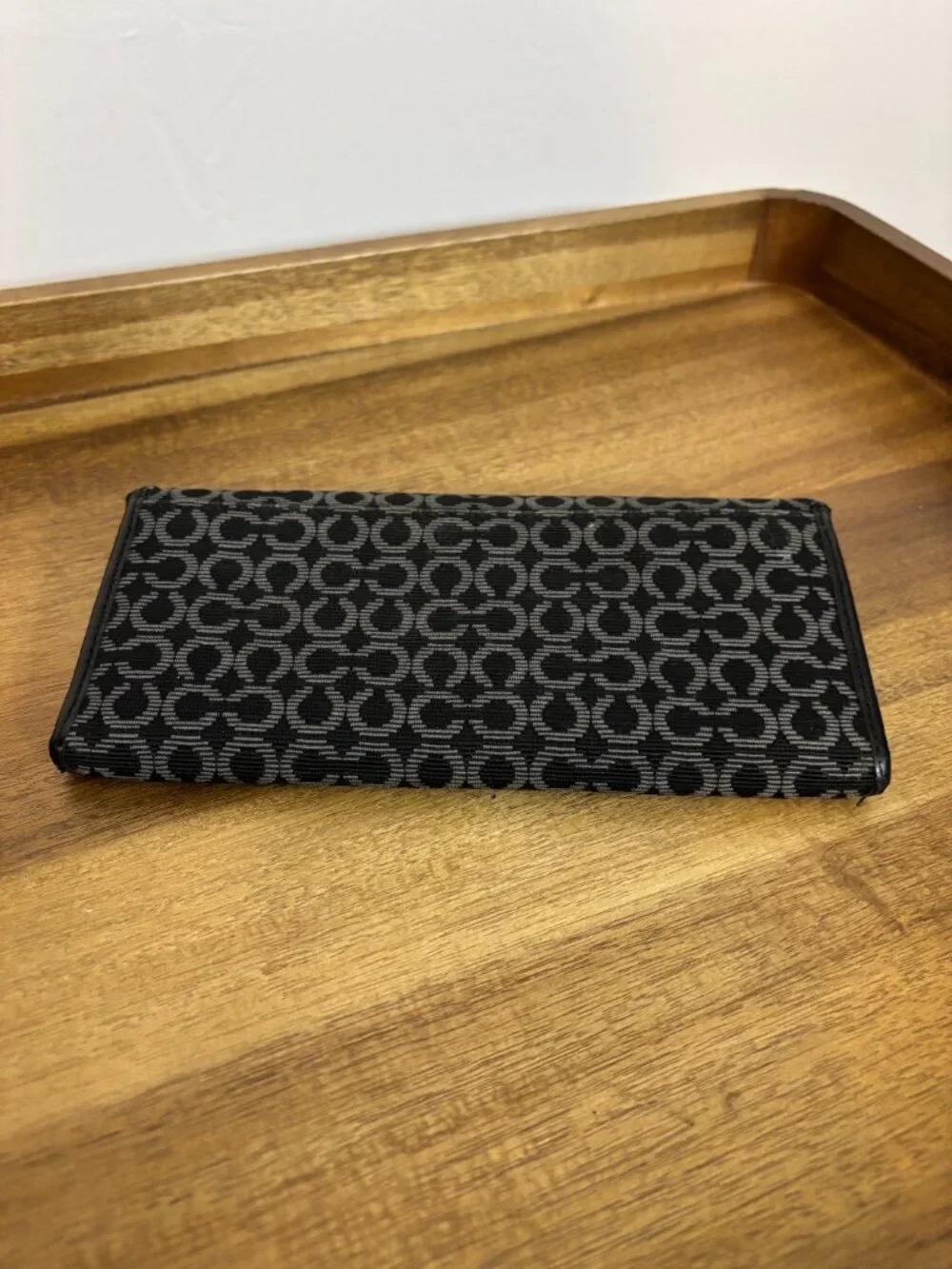Coach Madison Op Art Signature C Black Gray Slim Envelope Wallet